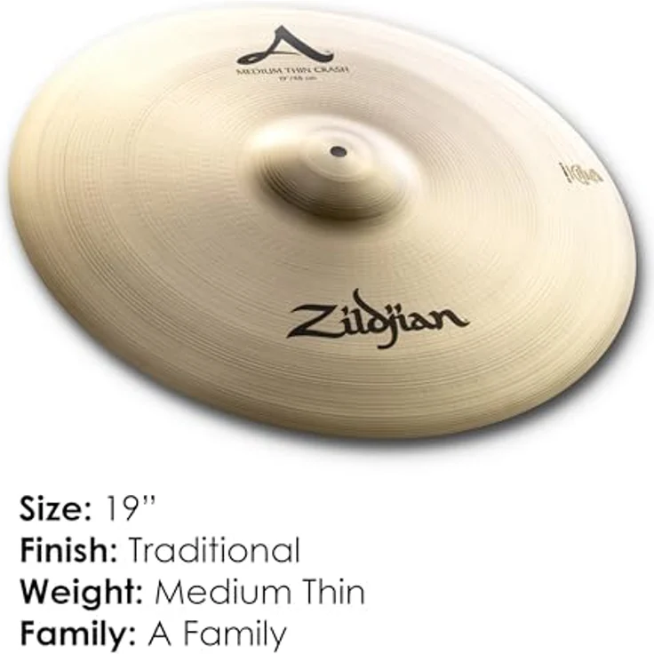Zildjian 19" A-Series Medium Thin Crash, Schlagzeugbecken mit hellem Klang und starkem Sustain, Regular Ausführung – Bild 2