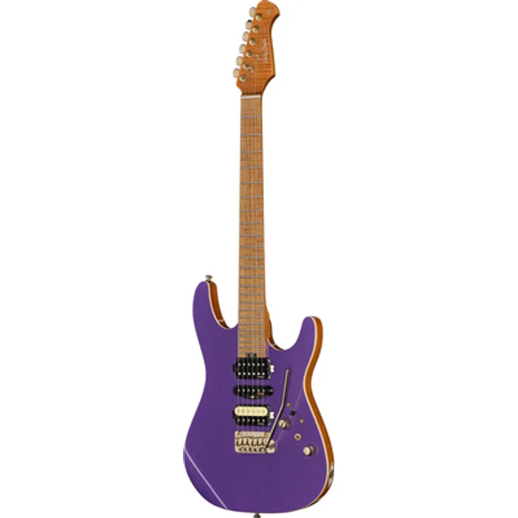 Harley Benton Fusion-IV HSH MN Purple Metallic Gloss, E-Gitarre mit Nyatoh-Korpus, geröstetem Ahornhals und Tesla Tonabnehmern