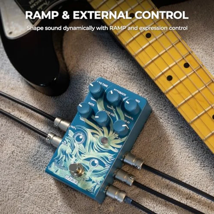 Klowra Rilium Stereo Delay, Multi-Head Delay-Pedal für E-Gitarre mit Tap Tempo und 24-Bit Audioqualität – Bild 6