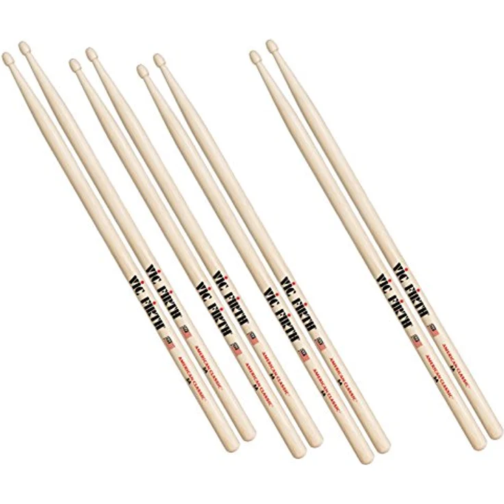 Vic Firth American Classic Series 5B Drumsticks, 4 Paar Value Pack aus American Hickory mit Holz-Tipp, natur  – Bild 1