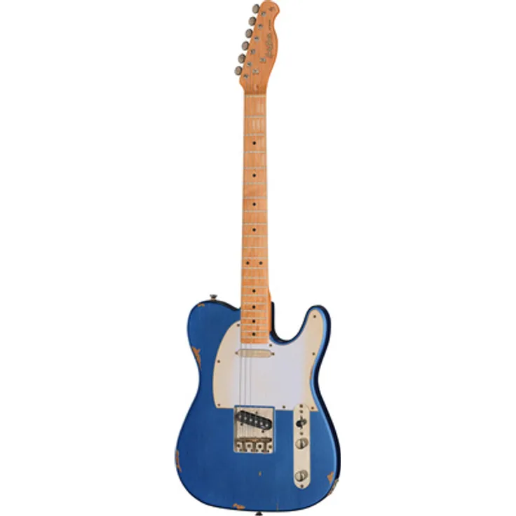 Harley Benton TE-62LA MN, Vintage E-Gitarre in Light Aged Lake Placid Blue, Korpus: amerikanische Erle, Hals: karamellisierter kanadischer Ahorn, 21 Bünde