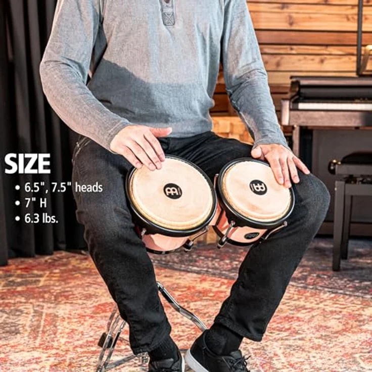 Meinl HB50FP Journey Bongo, 6,5" Macho & 7,5" Hembra, aus ABS Kunststoff, Flamingo Pink, handselektierte Wasserbüffelfelle, inklusive Stimmschlüssel – Bild 6