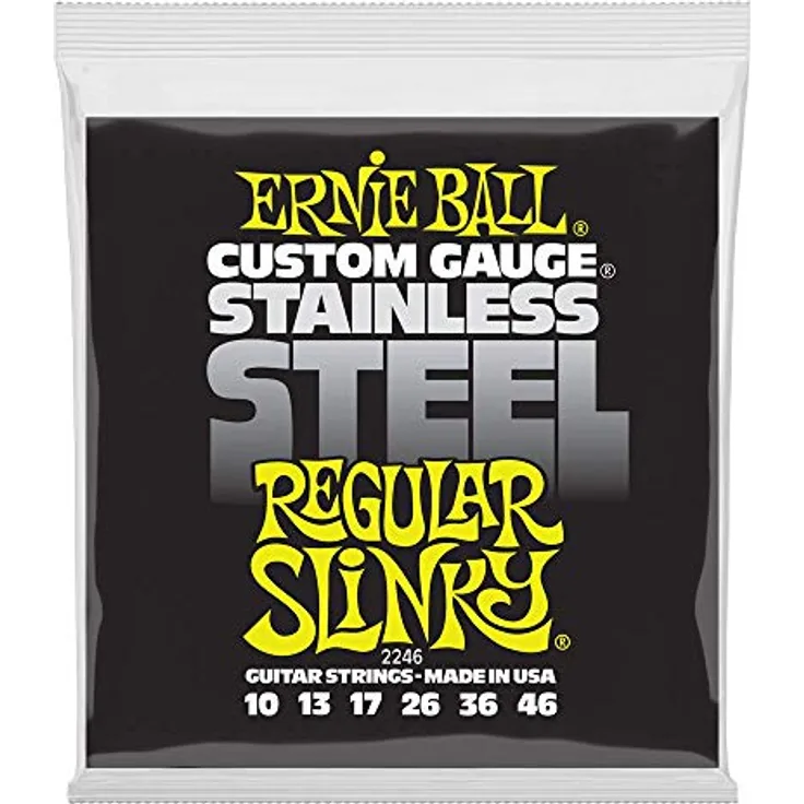 Ernie Ball 2246 Stainless Regular, E-Gitarren Saiten Set aus Edelstahl, 010-046, knackiger Klang
