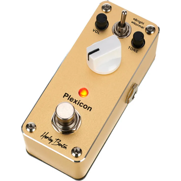 Harley Benton MiniStomp Plexicon, Overdrive-Pedal im Plexi-Stil mit True Bypass, flexibel einstellbare Lautstärke- und Gain-Regler, kompaktes Metallgehäuse