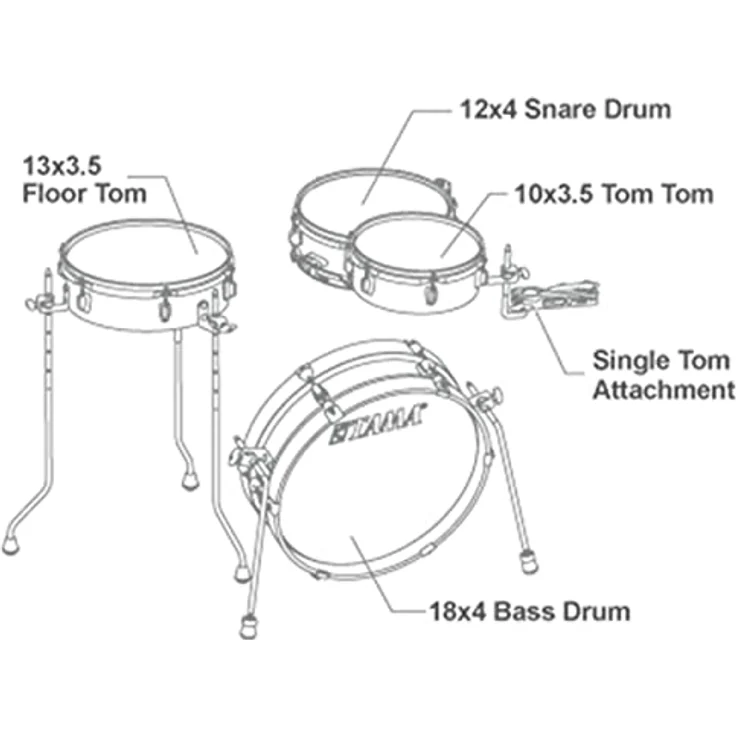 Tama Club Jam Pancake 4pcs Set, Schlagzeug Set in Hairline Black mit 18"x04" Bass Drum, 10"x3,5" Tom, 13"x3,5" Standtom und 12"x04" Snare – Bild 3