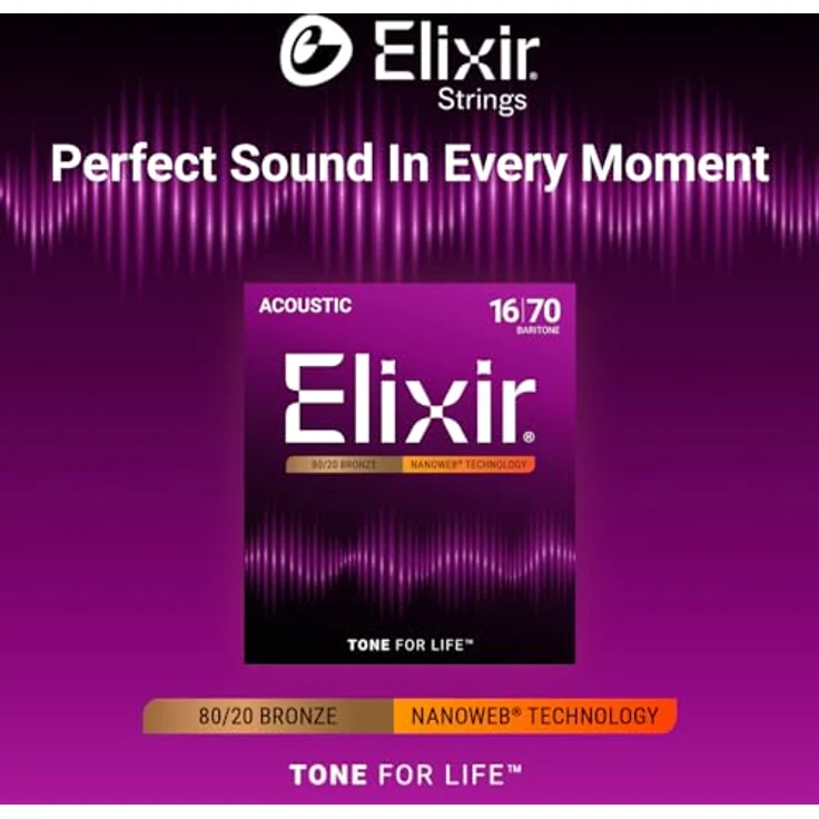 Elixir® Saiten 80/20 Bronze Akustik-Gitarrensaiten mit NANOWEB® Beschichtung, Baritone (.016-.070), langlebiger Klang und geschmeidiges Spielgefühl – Bild 3