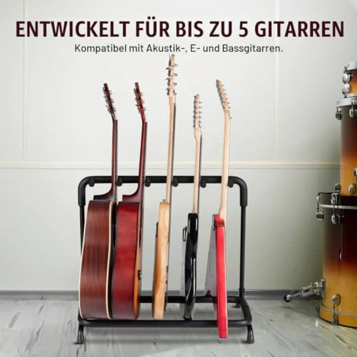 CAHAYA Klappbarer 5er Multiple Gitarrenständer, Metallstruktur mit dicker Schaumstoffpolsterung, faltbar, für alle Gitarrentypen, CY0345 – Bild 4