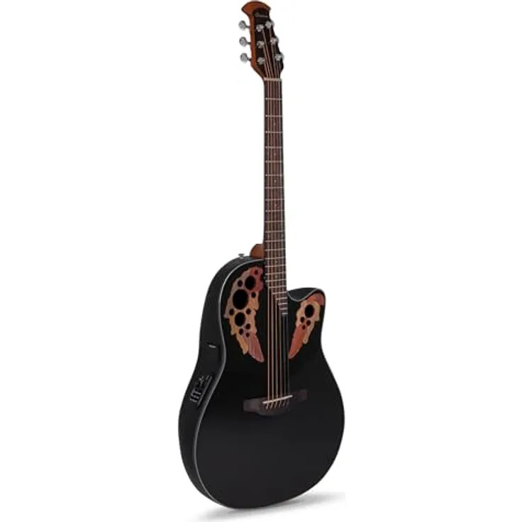 Ovation Celebrity Elite CE44-5-G, Westerngitarre mit massiver Fichte Decke, Schwarz Hochglanz, Cutaway, Slimline Pickup und OP-4BT Preamp mit eingebautem Stimmgerät