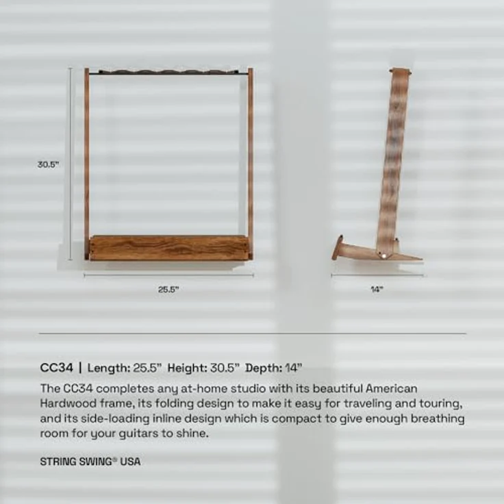 String Swing CC34 Guitar Floor Stand BW, stabiler Stand für bis zu 6 Gitarren aus Stahl und schwarzem Nußholz, faltbar für einfachen Transport – Bild 7