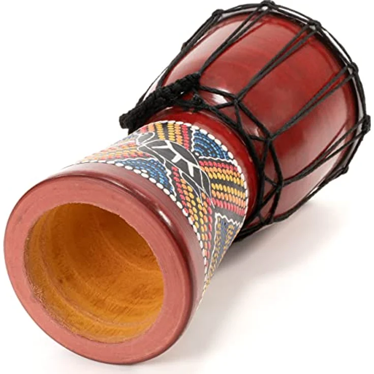 Nexos Trading 30cm Indonesische Djembe „Schildkröte", handgefertigte Trommel mit Ziegenlederbespannung und bunter Dotpaint-Bemalung, braun – Bild 4