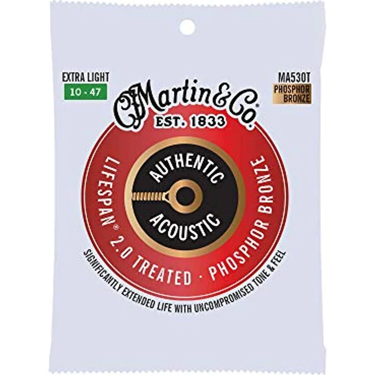 Martin Lifespan 2.0 Extra Light Akustikgitarrensaiten 10-47, 98/2 Phosphor Bronze (MA530T) - Hohe Flexibilität für Fingerpicking und Flatpicking – Bild 1
