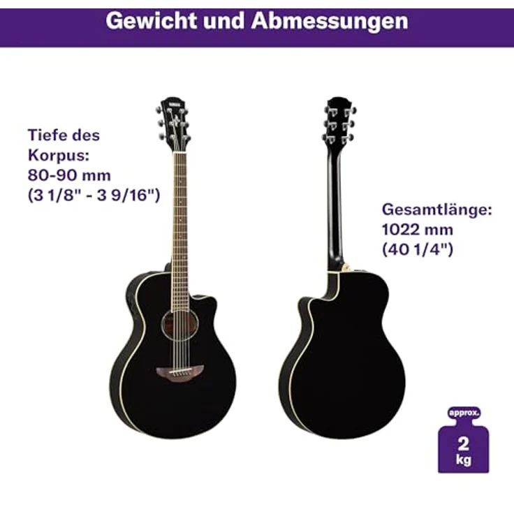 Yamaha APX600 Elektroakustische Gitarre, Thinline-Korpus, 25 Zoll Stimmgabel, System 65 mit 3-Band-EQ, integriertes Stimmgerät, ovale Rosette, Schwarz – Bild 2