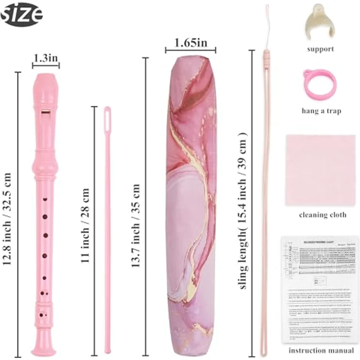 Czzmy Sopranblockflöte für Anfänger, 8-Loch Flöte Deutsche Griffweise in Pink Splash, inkl. Etui und Wischerstab – Bild 2
