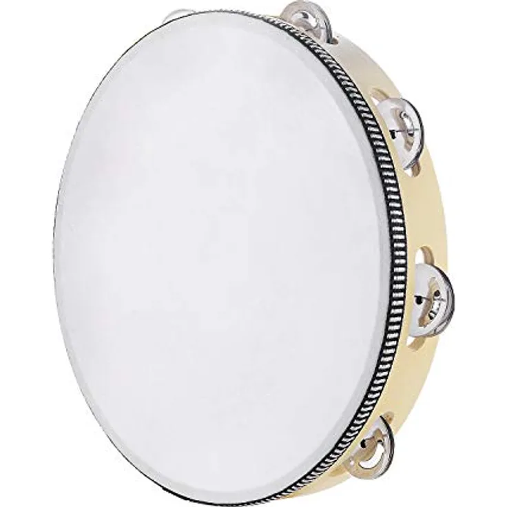 Musfunny Tamburin 25 cm, Holz Tambourine mit Metal Jingles, vielseitig einsetzbar für Erwachsene