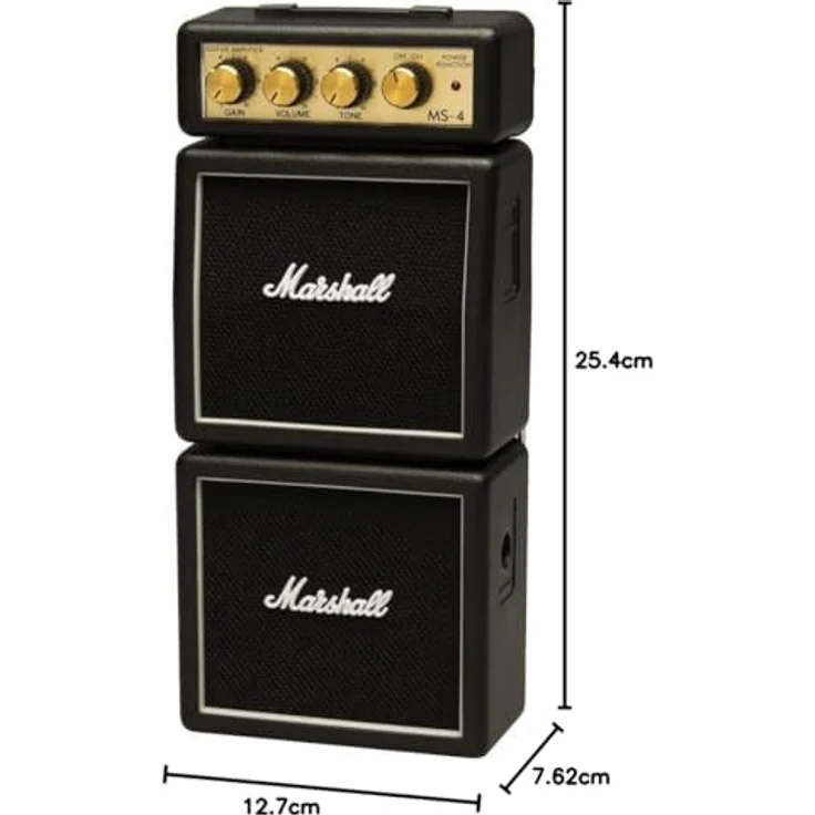 Marshall MS-4 Microbe - Full Stack, 2 Watt Mini-Verstärker für E-/Leadgitarre mit Klangregler und 2x2 Zoll-Lautsprechern – Bild 5