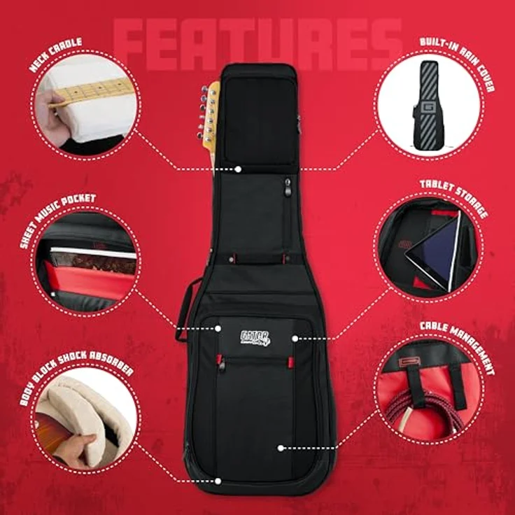 Gator G-PG E-Guitar Bag, ProGo Ultimate Gigbag mit Micro-Fleece Innenpolsterung und abnehmbarem Rucksacktrageriemen, schwarz – Bild 2