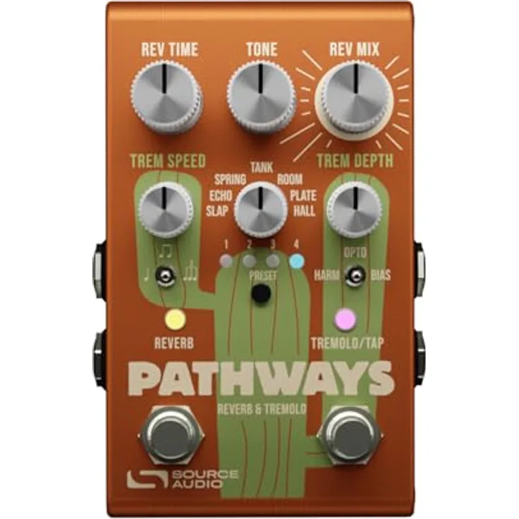 Source Audio Pathways Reverb & Tremolo, Dual-Effektpedal mit 7 Reverb-Typen, 3 Tremolo-Typen, MIDI-Steuerung und USB Typ-C Anschluss