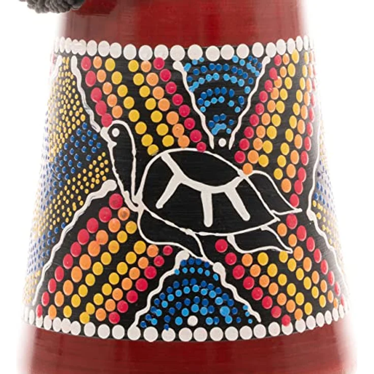 Nexos Trading 30cm Indonesische Djembe „Schildkröte", handgefertigte Trommel mit Ziegenlederbespannung und bunter Dotpaint-Bemalung, braun – Bild 5