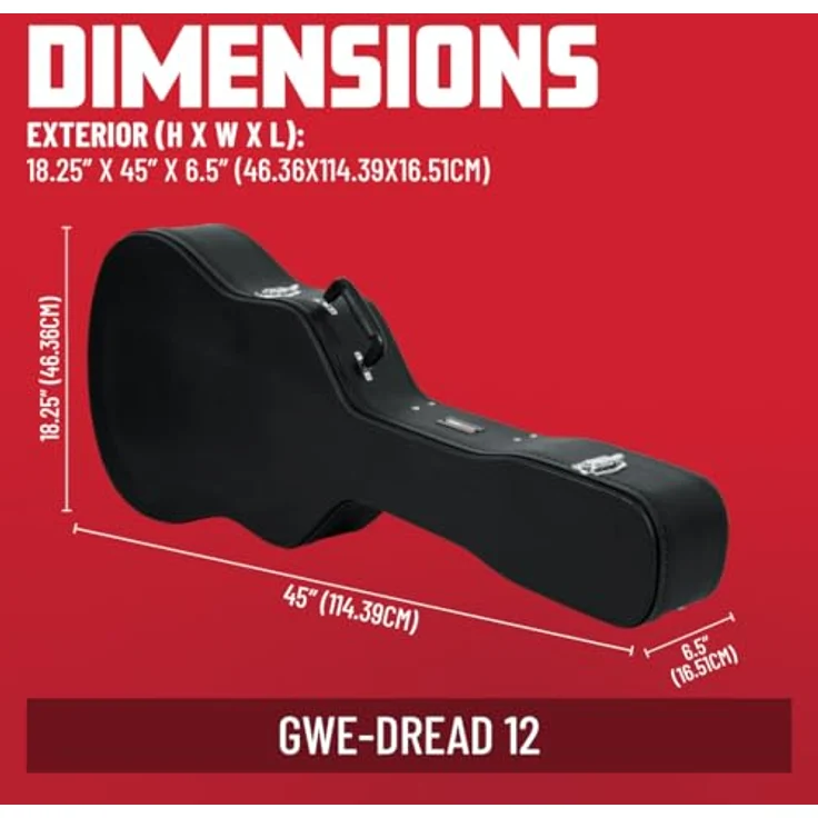 Gator GWE-Dread 12, Hartschalen-Holzkoffer für 6- oder 12-saitige Dreadnought-Gitarren, ultra-robuste Sperrholzkonstruktion mit schwarzer Tolex-PVC-Beschichtung – Bild 5
