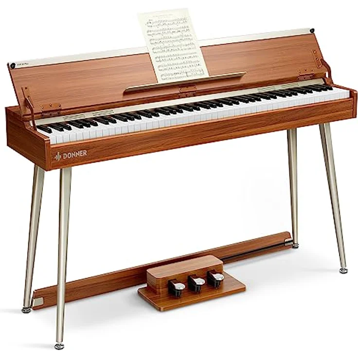 Donner DDP-80 PLUS Digital Piano, 88 Tasten mit Hammermechanik, USB-MIDI, Kopfhörer Unterstützung, Metall-Dreifachpedal, modern-minimalistisches Design – Bild 1