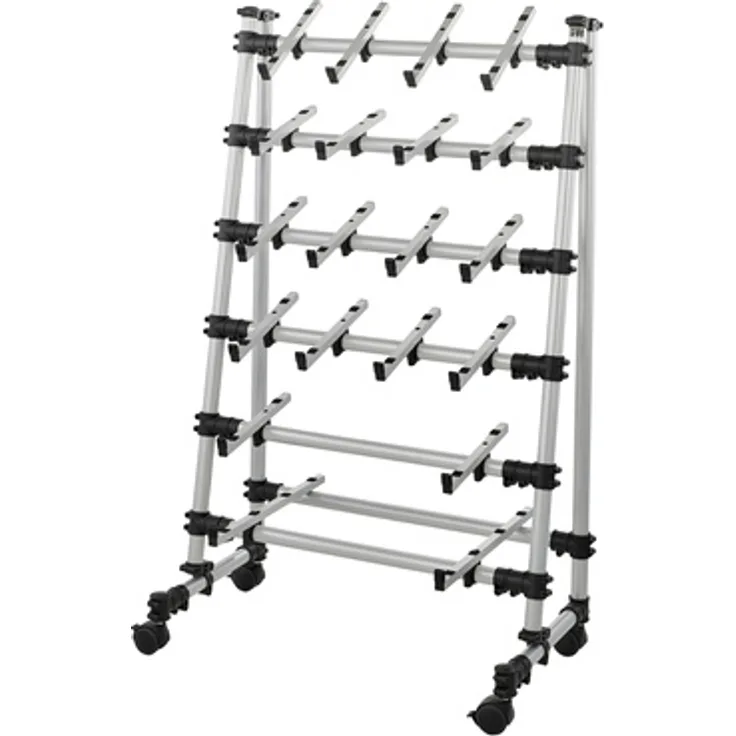 Jaspers Equipment Rack 150-6-80S, silber eloxiert, 6 höhenverstellbare Ablagen für elektronische Geräte, max. Belastung 40 kg, mit 4 lenkbaren Rollen