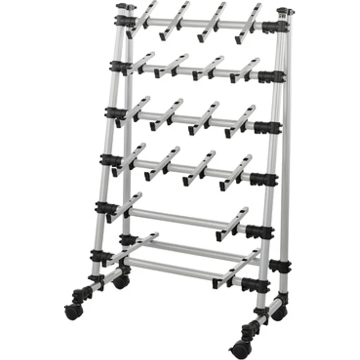 Jaspers Equipment Rack 150-6-80S, silber eloxiert, 6 höhenverstellbare Ablagen für elektronische Geräte, max. Belastung 40 kg, mit 4 lenkbaren Rollen