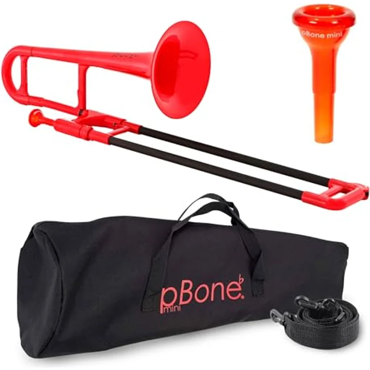 pBone music pBone Mini Red, Eb-Altposaune in Rot mit ergonomischem Schallbecher und leichtem Fiberglas-Zug, inkl. Mundstück und Bag – Bild 2