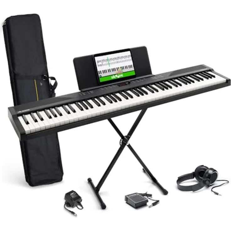 Alesis Recital Pro E-Piano, 88 Tasten, 480 Sounds, USB-MIDI, inklusive Tragetasche, Ständer, Kopfhörer, Pedal und Klavierlektionen für Anfänger – Bild 1