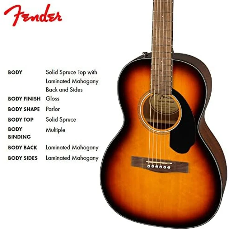 Fender CP-60S Parlor Akustikgitarre, massive Fichtendecke, Walnuss-Griffbrett, Sunburst, inklusive Fender Play Kurse – Bild 3