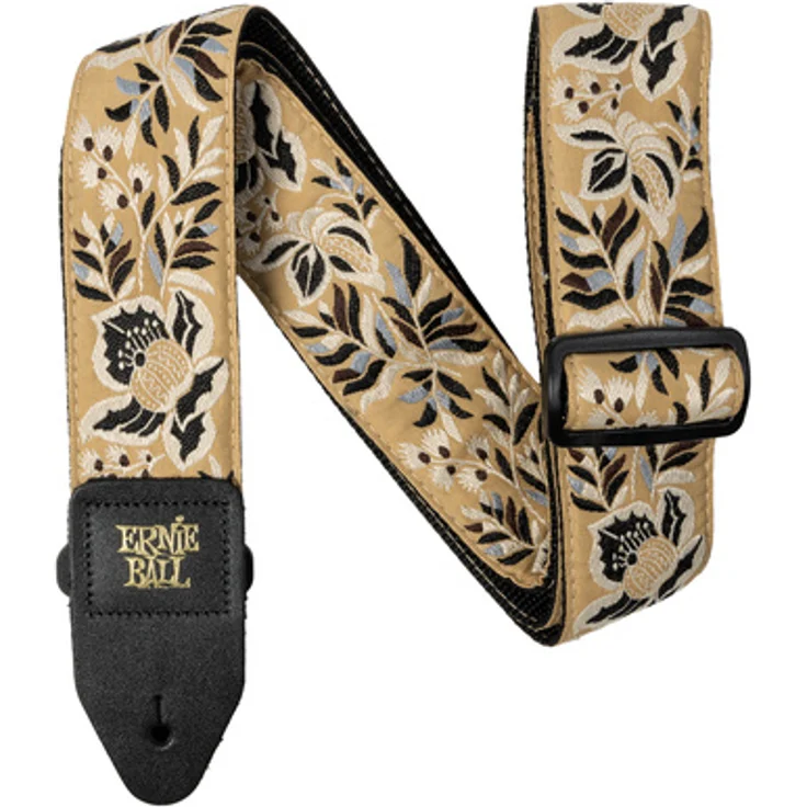 Ernie Ball Jacquard Strap Vintage Harvest, Gitarrengurt aus Polypropylen mit Leder-Enden, extra lang 104-182 cm