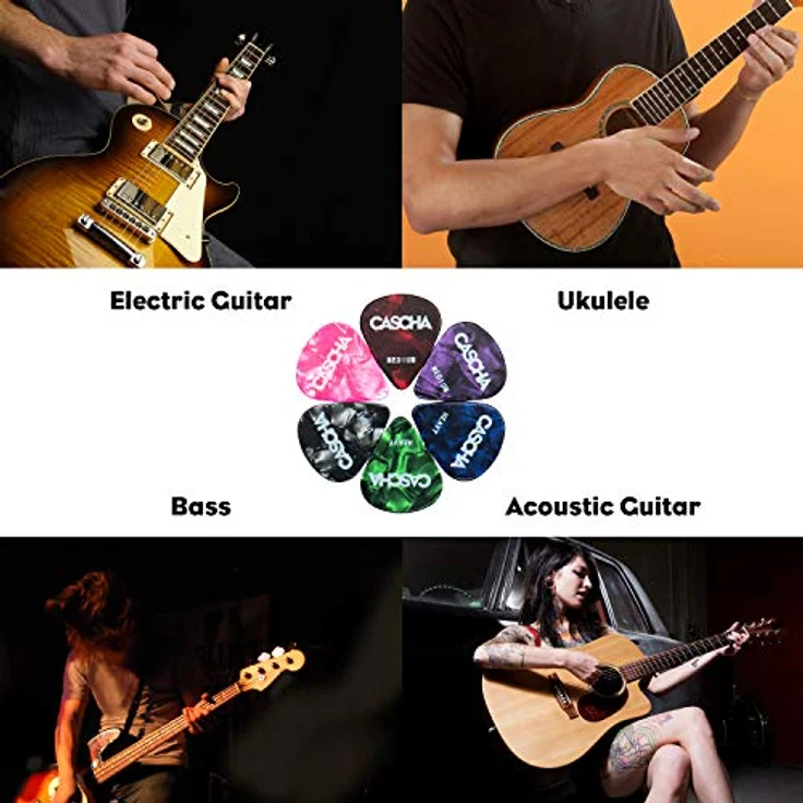 CASCHA HH 2002 Guitar Picks 12er Set, hochwertiges Plektrum aus abriebfestem Celluloid, 3 Stärken (Light 0,46 mm, Medium 0,71 mm, Heavy 0,96 mm) für Akustik-Gitarre, E-Gitarre, Ukulele und Bass – Bild 4