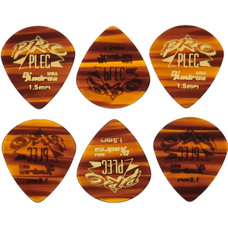 dAndrea Plec Pick Set 1,50 Shell 651, 6er Pack Plektren aus Thermoplast mit abgerundeter Spitze, 1,50 mm Stärke, shell