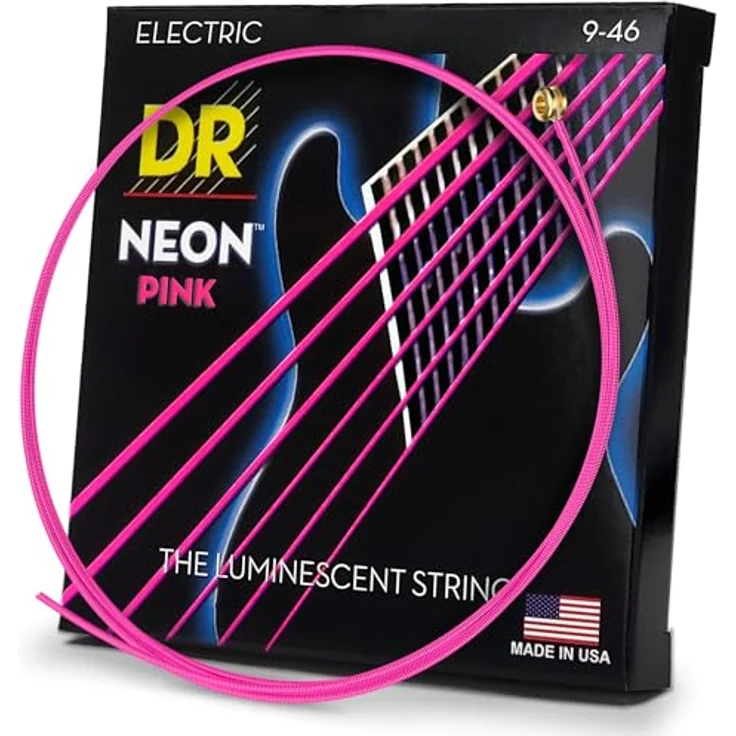 DR Strings NEON NPE-9/46 HiDef Lite-Heavy Gitarrensaiten, pink, 9-46, UV- & Schwarzlicht-effekt, K3-Beschichtung, klare Projektion & Artikulation – Bild 1