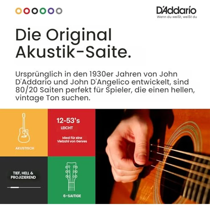 D'Addario EJ11-3D 80/20 Bronze Akustikgitarrensaiten, Light, 12-53, 3 Sets - Präzise gewickelt für kräftigen, hellen Klang, hergestellt in den USA – Bild 4