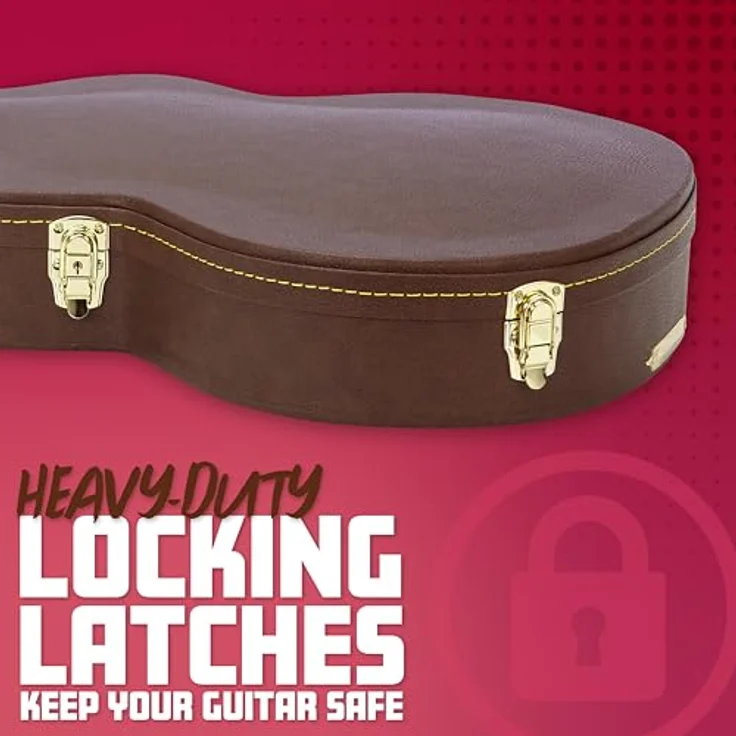 Gator GW-Semi-hollow Guitar Case, stabiler Gitarrenkoffer aus Sperrholz mit braunem Außenbezug und rotem Plüsch-Innenfutter, abschließbar, mit Zubehörfach, goldene Hardware – Bild 4