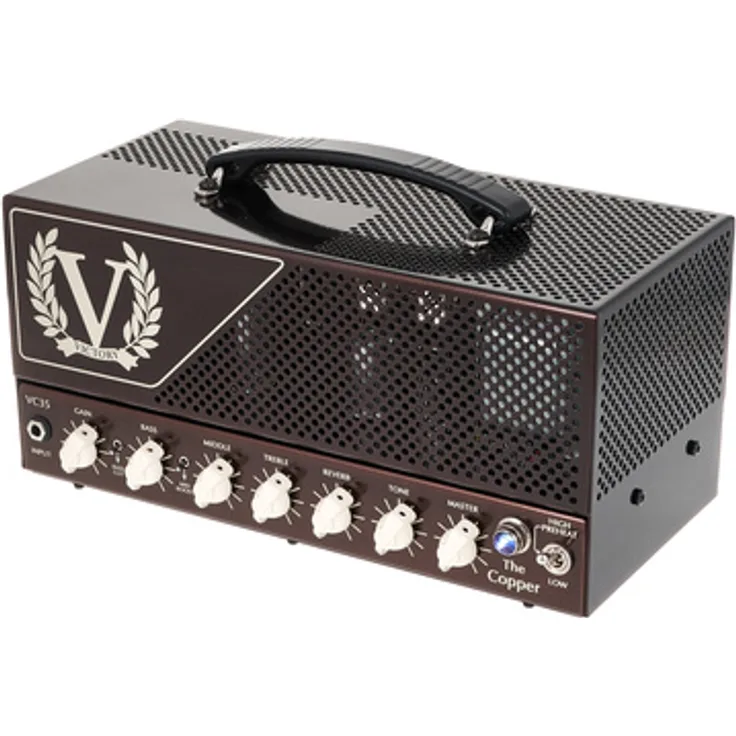 Victory Amplifiers VC35 The Copper Lunch Box, Röhren-Verstärker-Topteil für E-Gitarre, 35/12 Watt, britischer Combo Klang, inklusive 2-Fach Fußschalter und gepolsterter Tasche