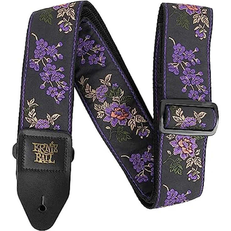 Ernie Ball Lavender Blossom Jacquard Gitarrengurt, E-Guitar Strap mit schwarzen Lederenden, Länge 104-182 cm, Breite 5 cm – Bild 2