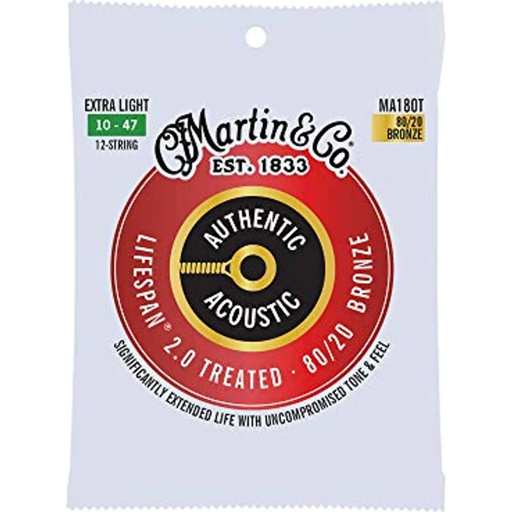 Martin MA180T, 12 Saiten für Akustikgitarre, Lifespan 2.0 Extra Light 10-47, 80/20 Bronze – Bild 1