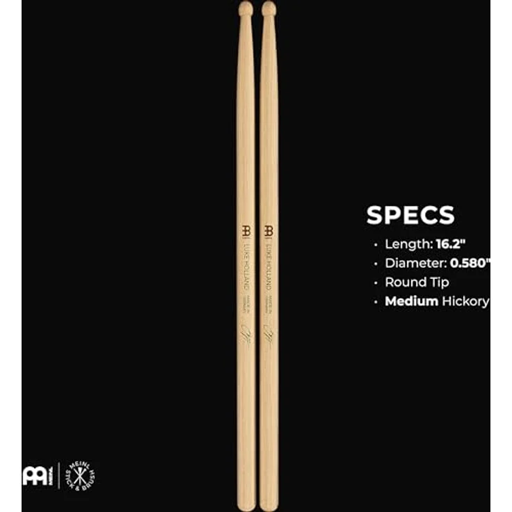 Meinl Luke Holland Signature Sticks, American Hickory Drumsticks, Medium Gewicht, 411 mm Länge, 14,7 mm Durchmesser – Bild 3