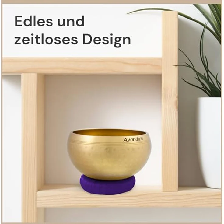 Avanda Tibetisches Klangschale-Set, gehämmerte Klangschale Ø 8 cm mit Mangoholz-Schlägel und Ring-Kissen in Lila für Yoga und Meditation – Bild 4