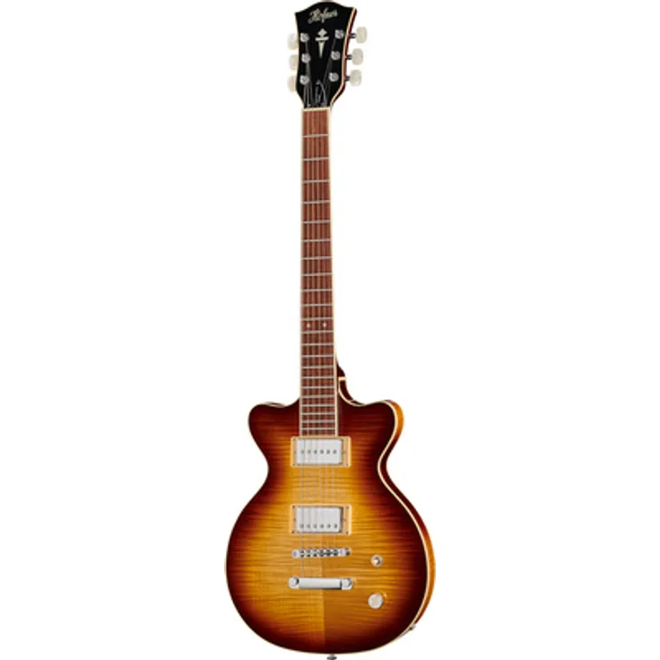 Höfner HCT-Leader E-Gitarre, Doppel Cut, geflammter Ahorn Korpus, Sunburst Finish, 22 Bünde, Höfner Humbucker & P90 Tonabnehmer