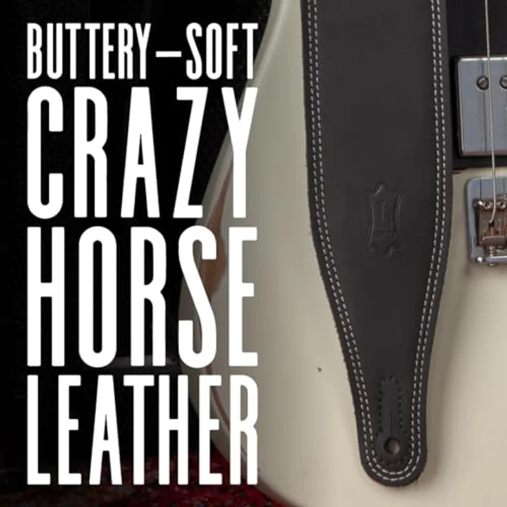 Levys Butter Leather Strap 2,5"BK, Gitarrengurt aus Rindernubukleder, verstellbar von 109 cm bis 140 cm, schwarz mit weißen Doppelnähten – Bild 2