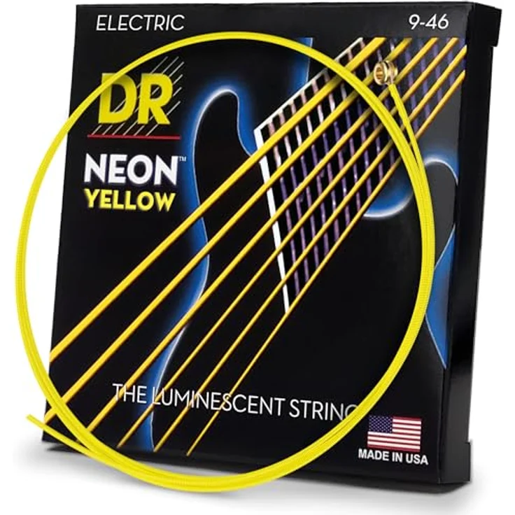 DR Strings E NEON NYE- 9/46 HiDef Lite-Heavy Gitarrensaiten, gelb, mit K3-Beschichtung für langlebige Brillanz und klarer Klangprojektion – Bild 1