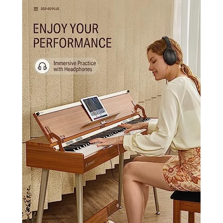 Donner DDP-80 PLUS Digital Piano, 88 Tasten mit Hammermechanik, USB-MIDI, Kopfhörer Unterstützung, Metall-Dreifachpedal, modern-minimalistisches Design – Bild 4