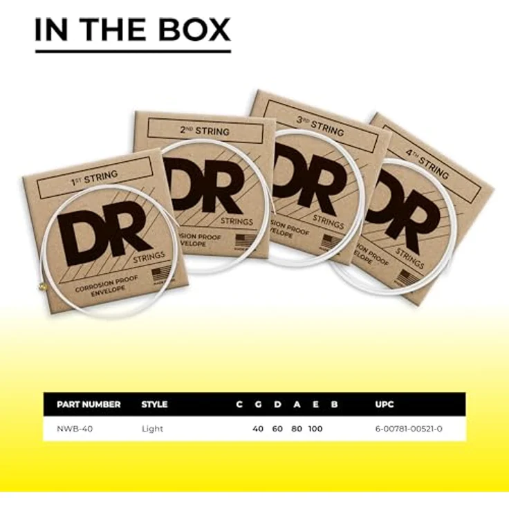 DR Strings NEON NWB-40 HiDef Bass Saite, weiß mit NEON K3-Beschichtung für Volumen, Klarheit und Haltbarkeit – Bild 4