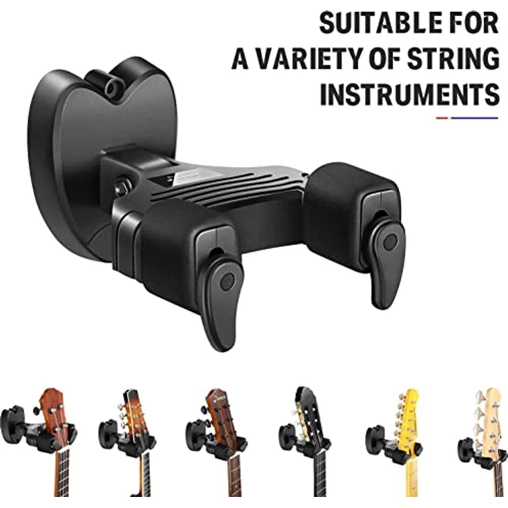 Donner Wandhalterung Gitarre Schwarz, Gitarrenwandhalter mit Auto-Lock-Funktion, 3 Stück für Gitarre, Bass, Banjo und Mandoline – Bild 4