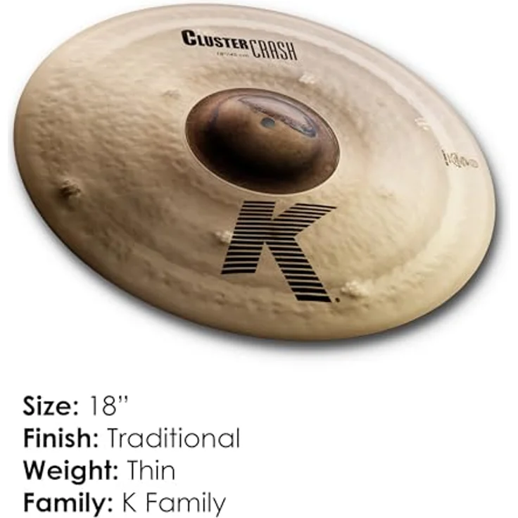 Zildjian K0933 K Becken 18" K Cluster Crash, extra dünn aus B20 Bronze mit gehämmertem Finish und ungedrehter Glocke – Bild 2