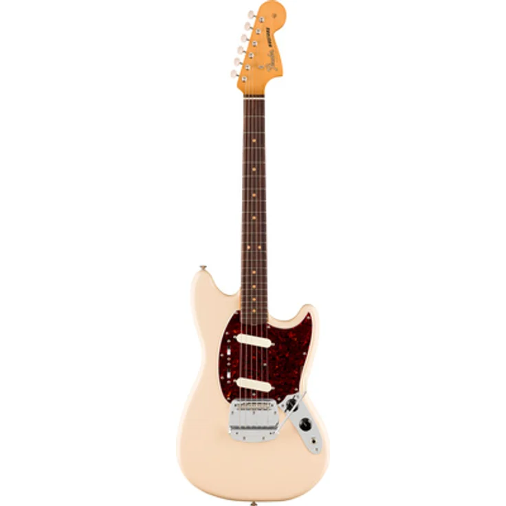 Fender Vintera III M 60s Mustang OWT, E-Gitarre in Olympic White mit Vintage-Style Single-Coil Tonabnehmern und 6-Saddle Tremolo