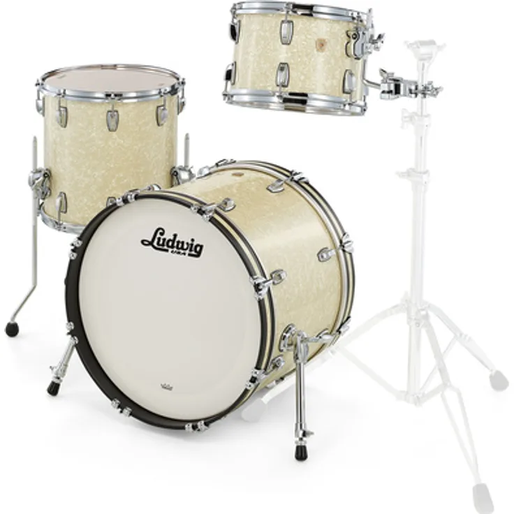 Ludwig Classic Maple Downbeat, Schlagzeugset aus 100% Ahorn in Vintage White Marine, 20"x14" Bass Drum, 12"x08" TomTom, 14"x14" Standtom