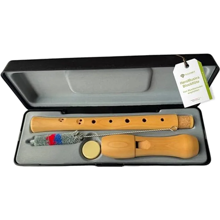 GADGET HERO HeroMusics Blockflöte aus Holz, barocke Griffweise, 8-Loch, Sopranblockflöte aus Premium Ahornholz, inkl. Reinigungsset & Etui